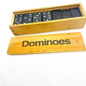 VINTAGE Wooden Black Domino Set In Wooden Box DRAGON Design